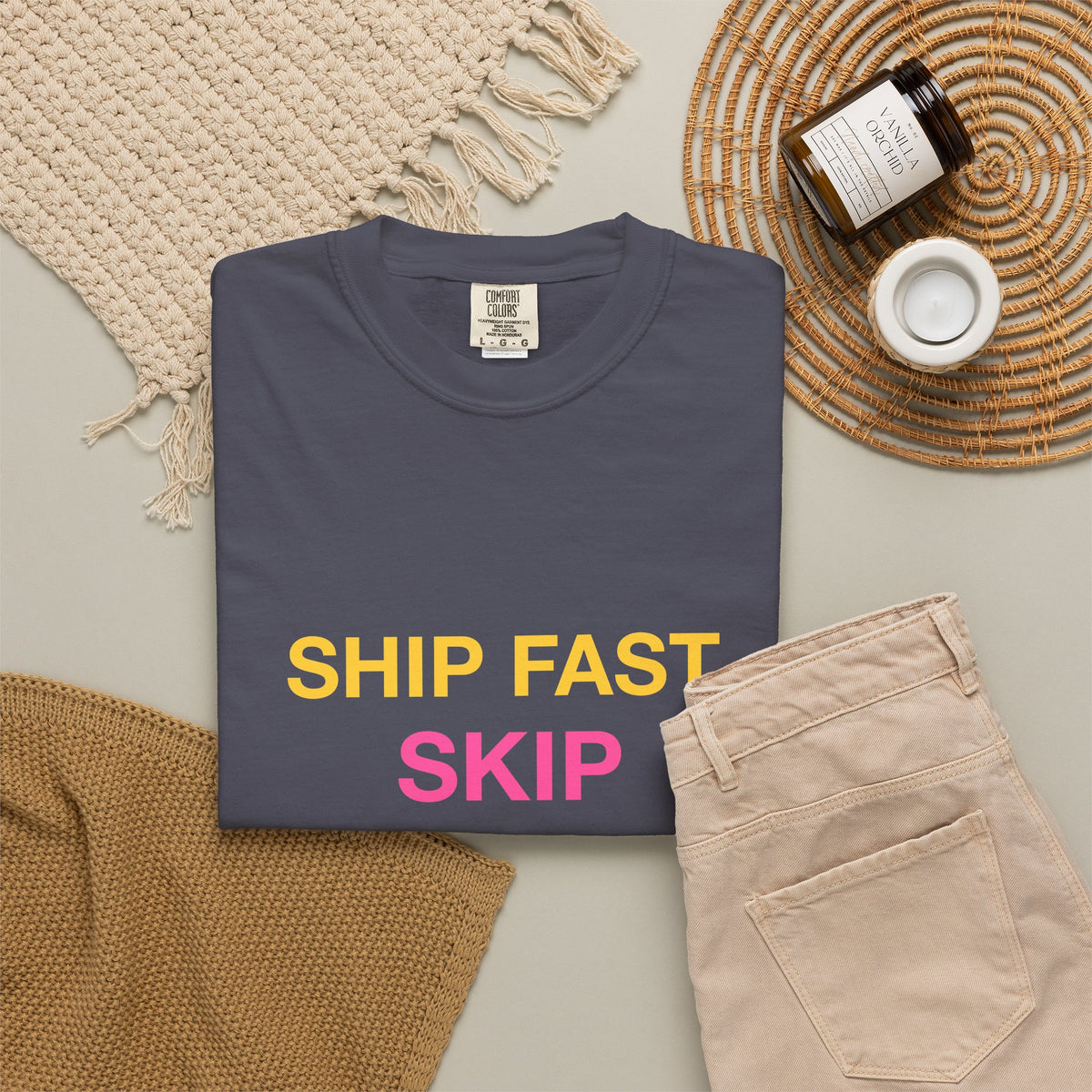 Ship Fast Skip Permissions design on a garment-dyed tee, view 8