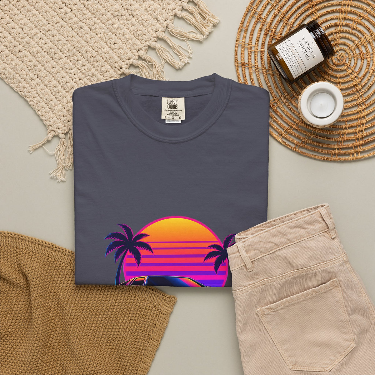Synthwave Sunset Drive Premium Garment-Dyed Tee