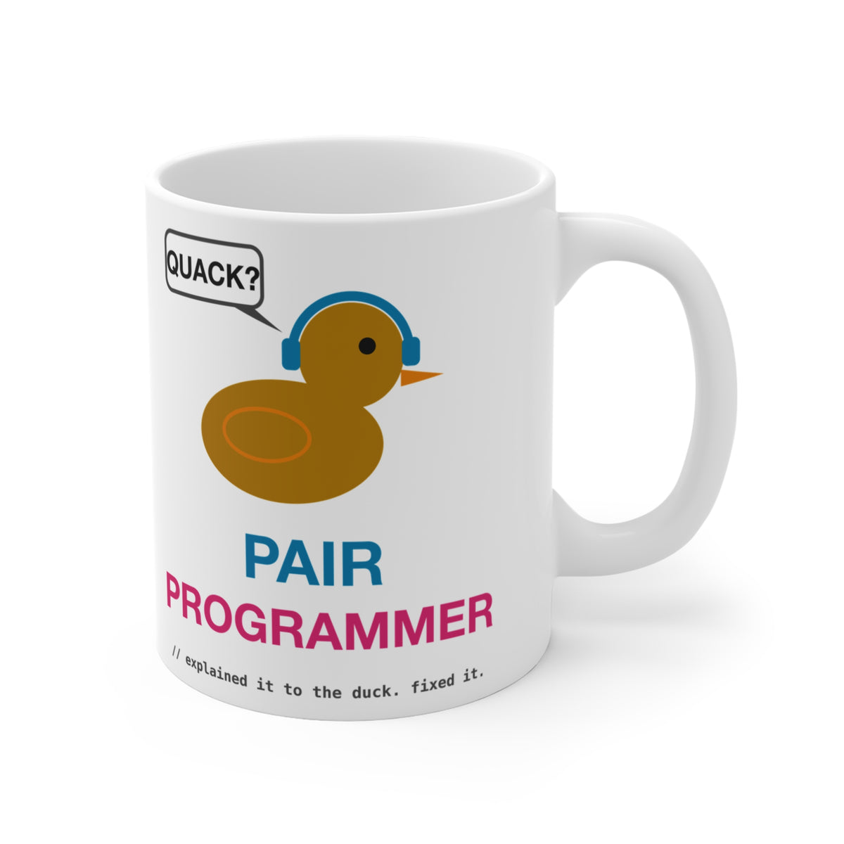 Pair Programmer Duck With Headphones Mug, 11 oz
