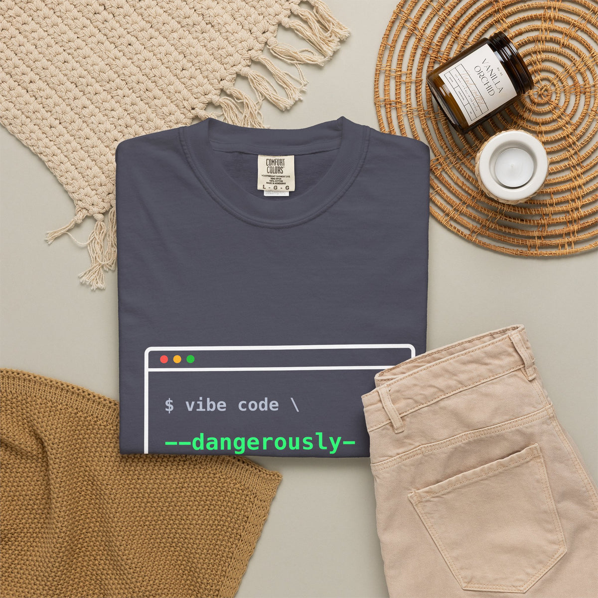 Dangerously Skip Permissions Terminal design on a garment-dyed tee, view 8