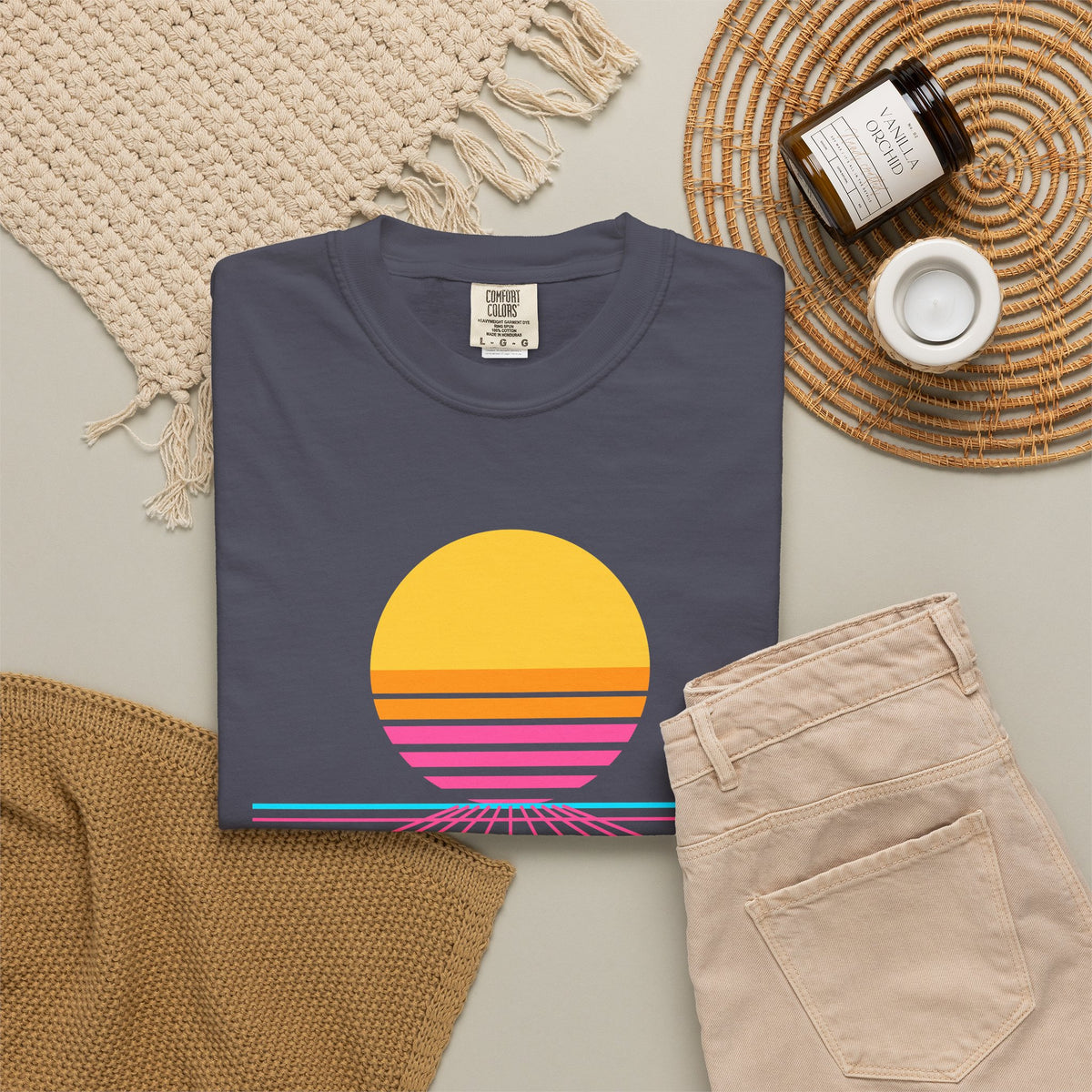 Vibe Coding Synthwave Sunset Premium Garment-Dyed Tee