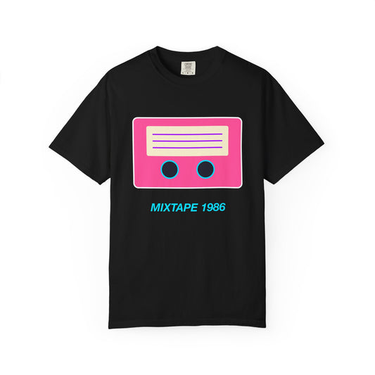 Mixtape 1986 Cassette design on a garment-dyed tee