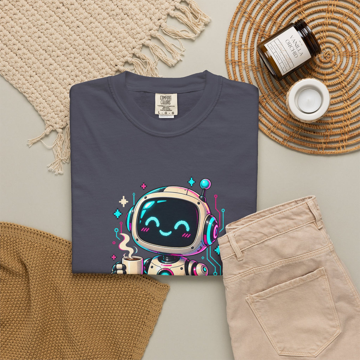 Retro CRT Robot Coffee Premium Garment-Dyed Tee