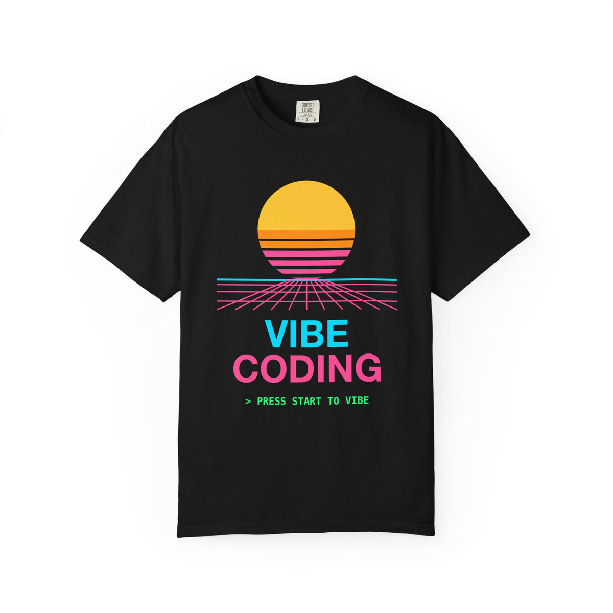 Vibe Coding Synthwave Sunset Premium Garment-Dyed Tee
