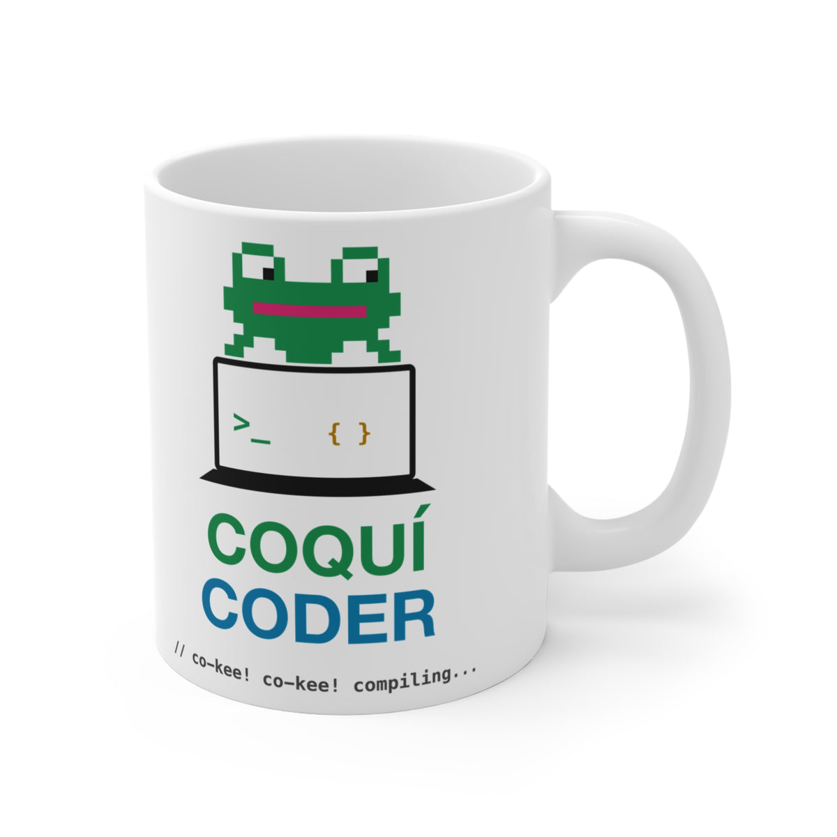 Coquí Coder Pixel Frog Mug, 11 oz