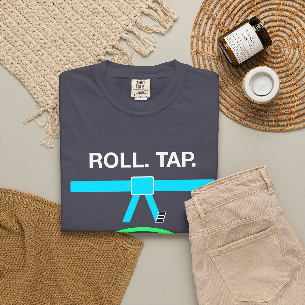 Roll Tap Rollback Jiu-Jitsu Coder design on a garment-dyed tee, view 8