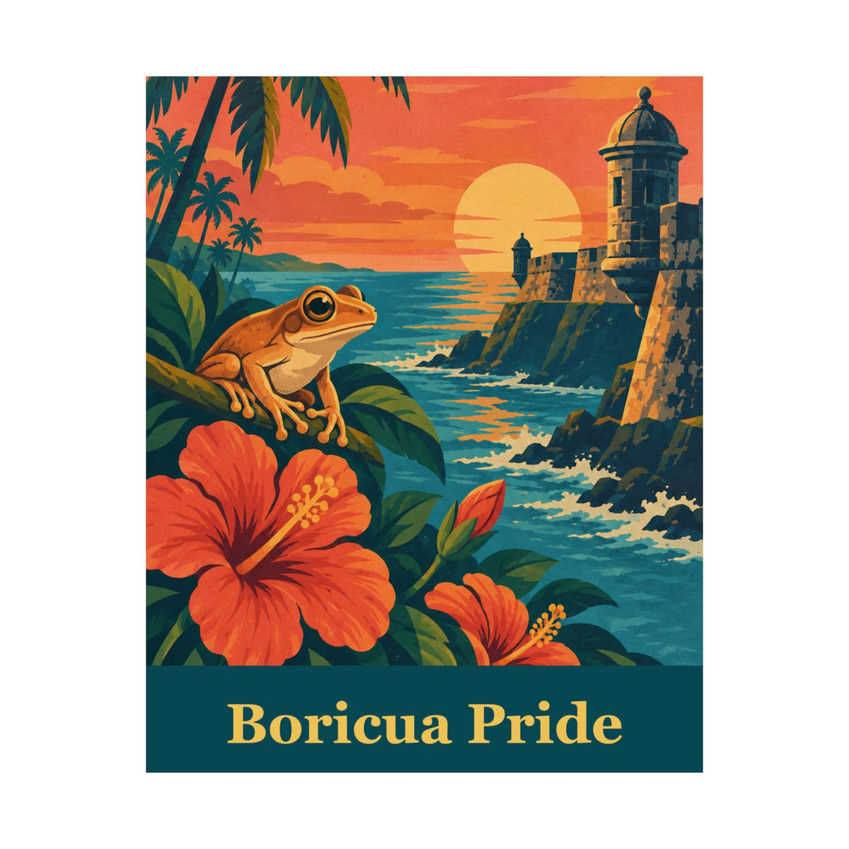Boricua Pride Coqui Vintage Travel Poster