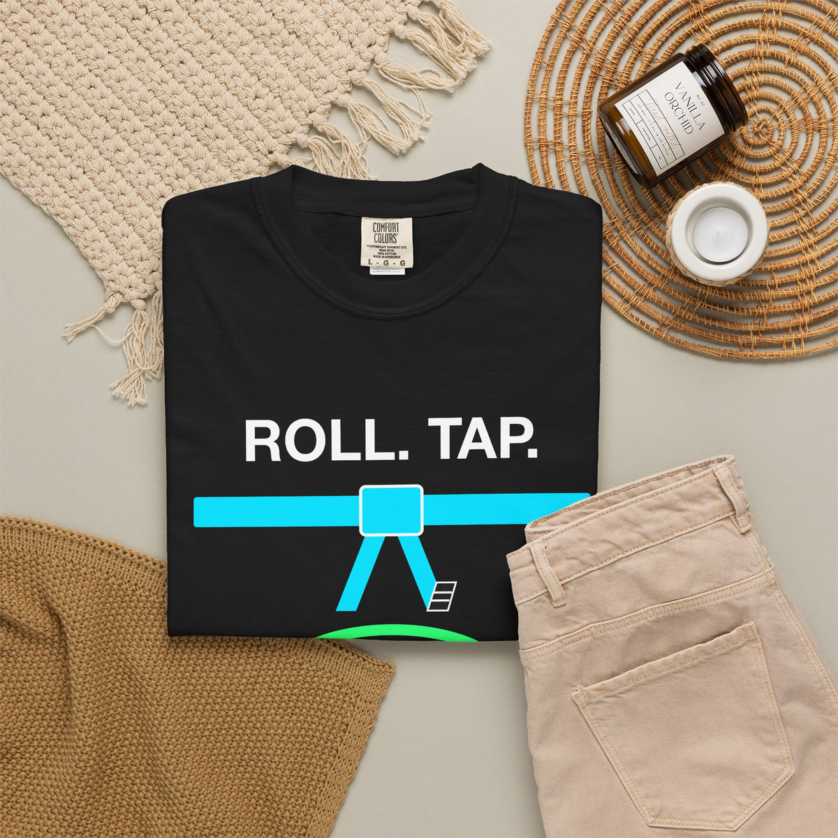 Roll Tap Rollback Jiu-Jitsu Coder design on a garment-dyed tee, view 5