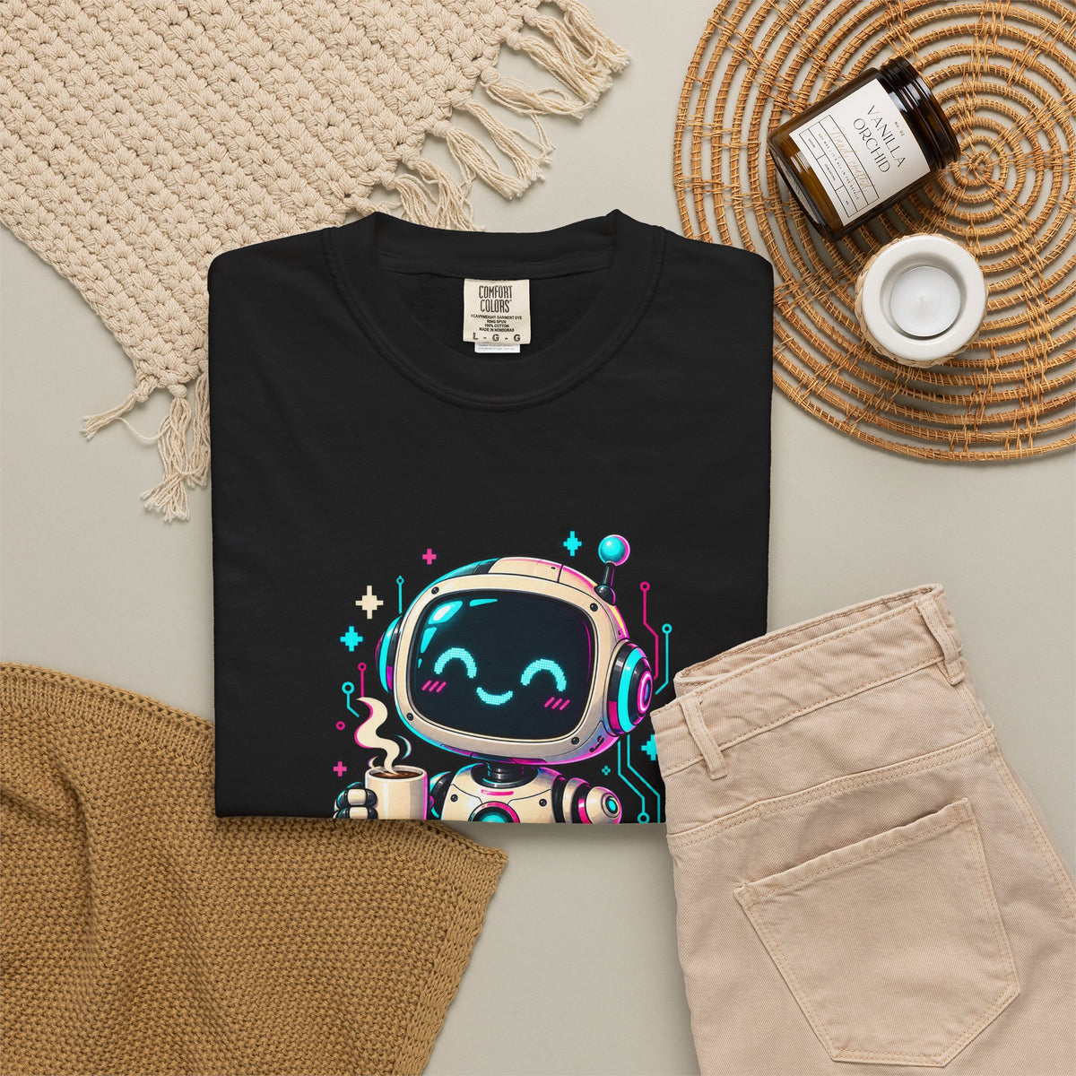 Retro CRT Robot Coffee Premium Garment-Dyed Tee