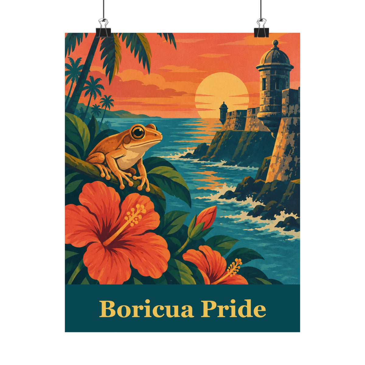 Boricua Pride Coqui Vintage Travel Poster