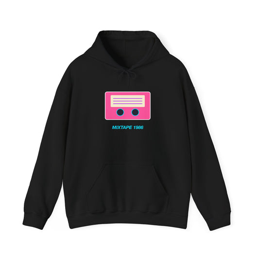 Mixtape 1986 Cassette design on a classic pullover hoodie