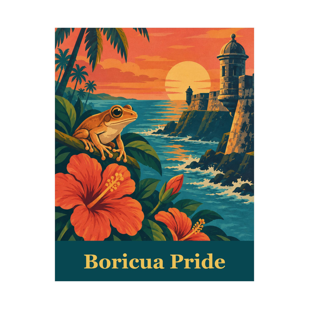 Boricua Pride Coqui Vintage Travel Poster