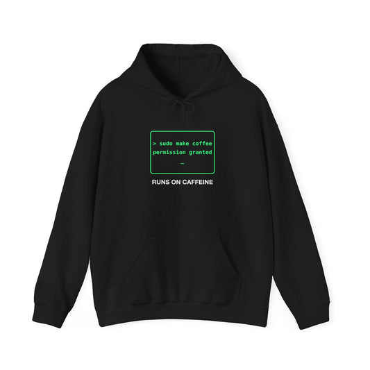 Sudo Make Coffee Terminal design on a classic pullover hoodie