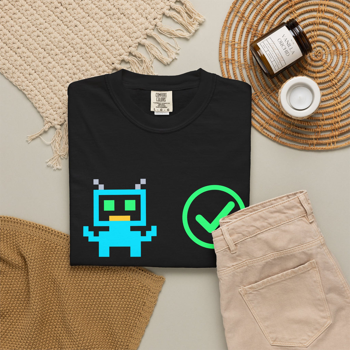 Works On My Prompt Pixel Robot Premium Garment-Dyed Tee