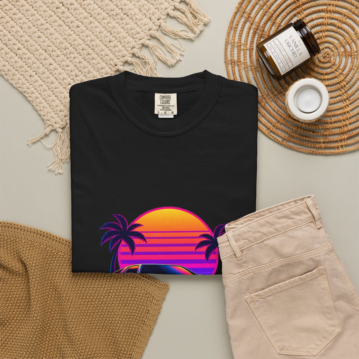 Synthwave Sunset Drive Premium Garment-Dyed Tee