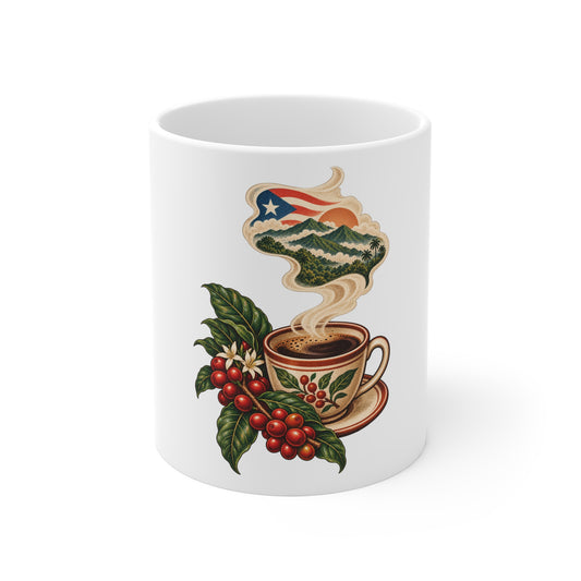Cafe y Montana design on an 11 oz ceramic mug