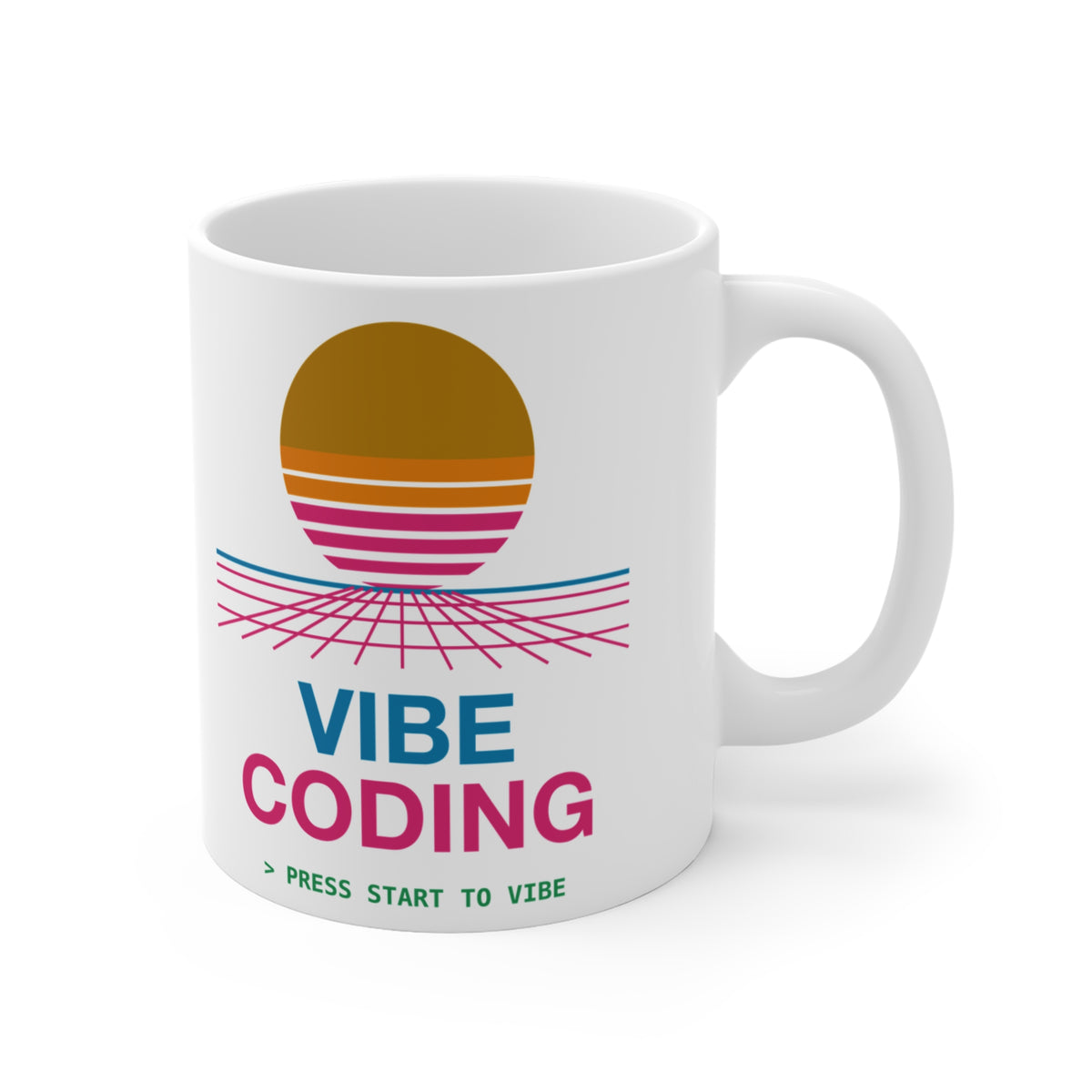 Vibe Coding Synthwave Sunset Mug, 11 oz