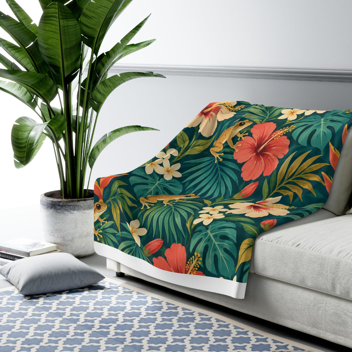 Boricua Tropical Coqui Sherpa Fleece Blanket