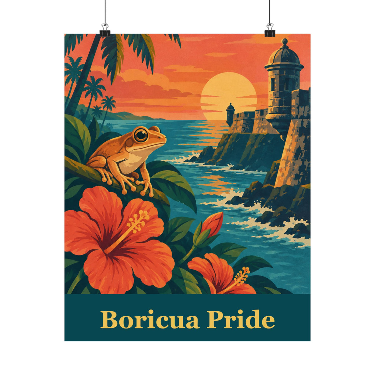 Boricua Pride Coqui Vintage Travel Poster