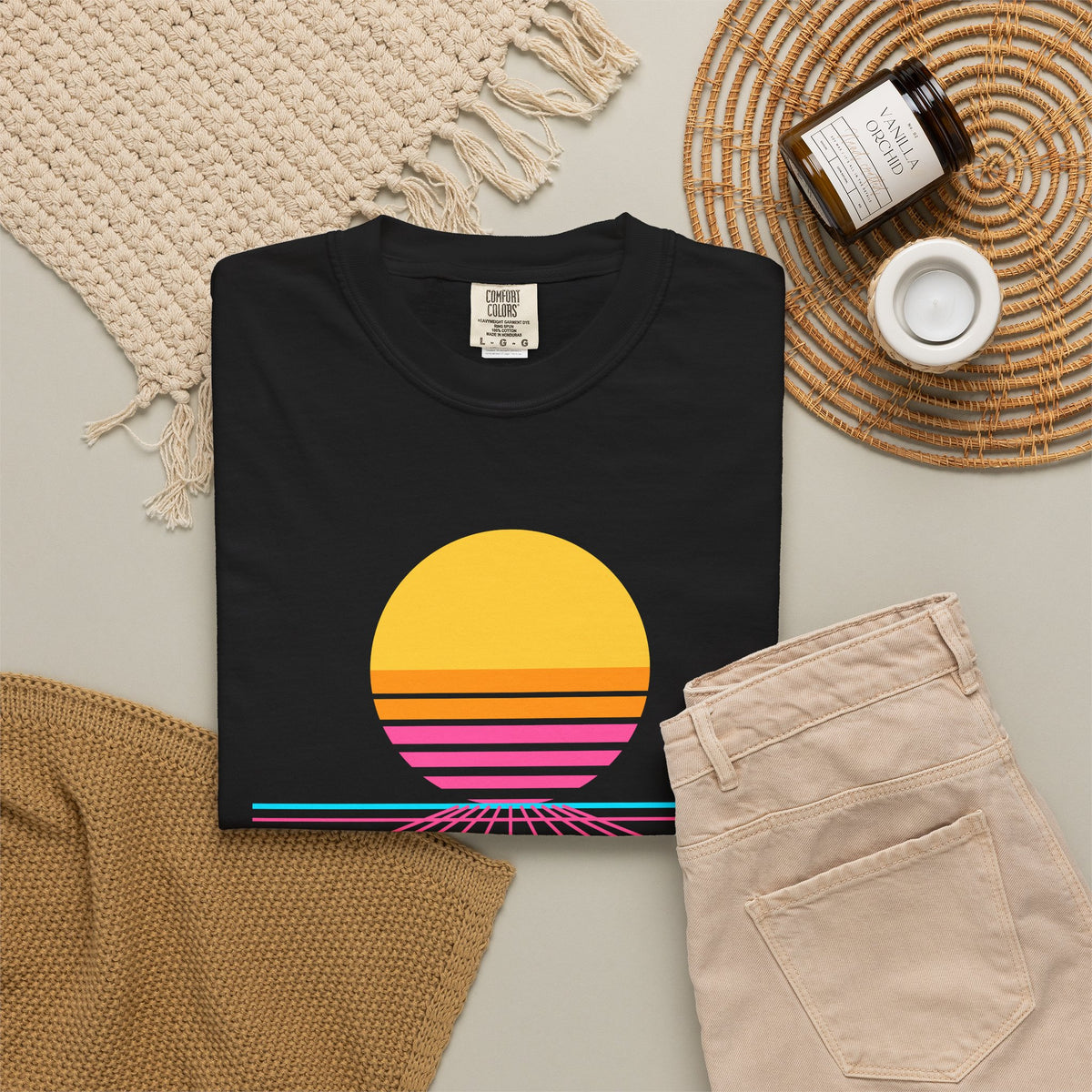 Vibe Coding Synthwave Sunset Premium Garment-Dyed Tee