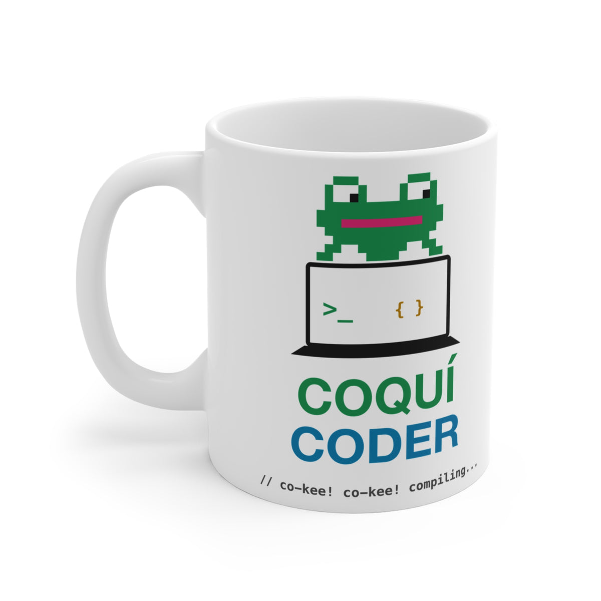 Coquí Coder Pixel Frog Mug, 11 oz