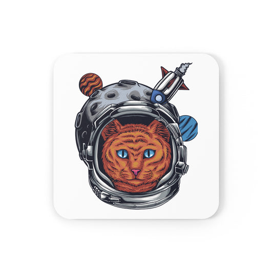 Boricat en la Luna design on a square cork-back coaster