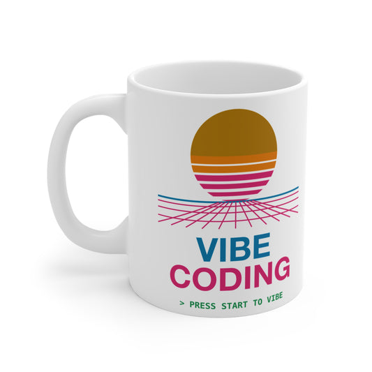 Vibe Coding Synthwave Sunset Mug, 11 oz