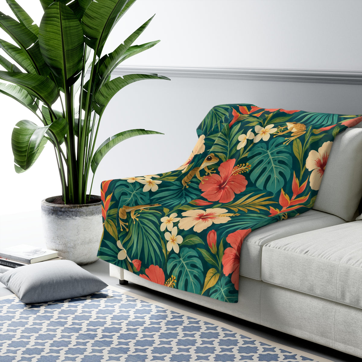 Boricua Tropical Coqui Sherpa Fleece Blanket