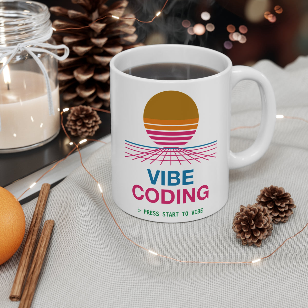 Vibe Coding Synthwave Sunset Mug, 11 oz