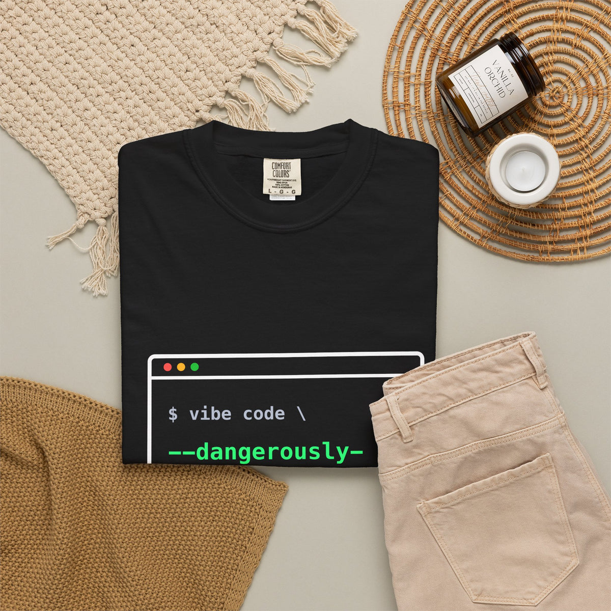 Dangerously Skip Permissions Terminal design on a garment-dyed tee, view 5
